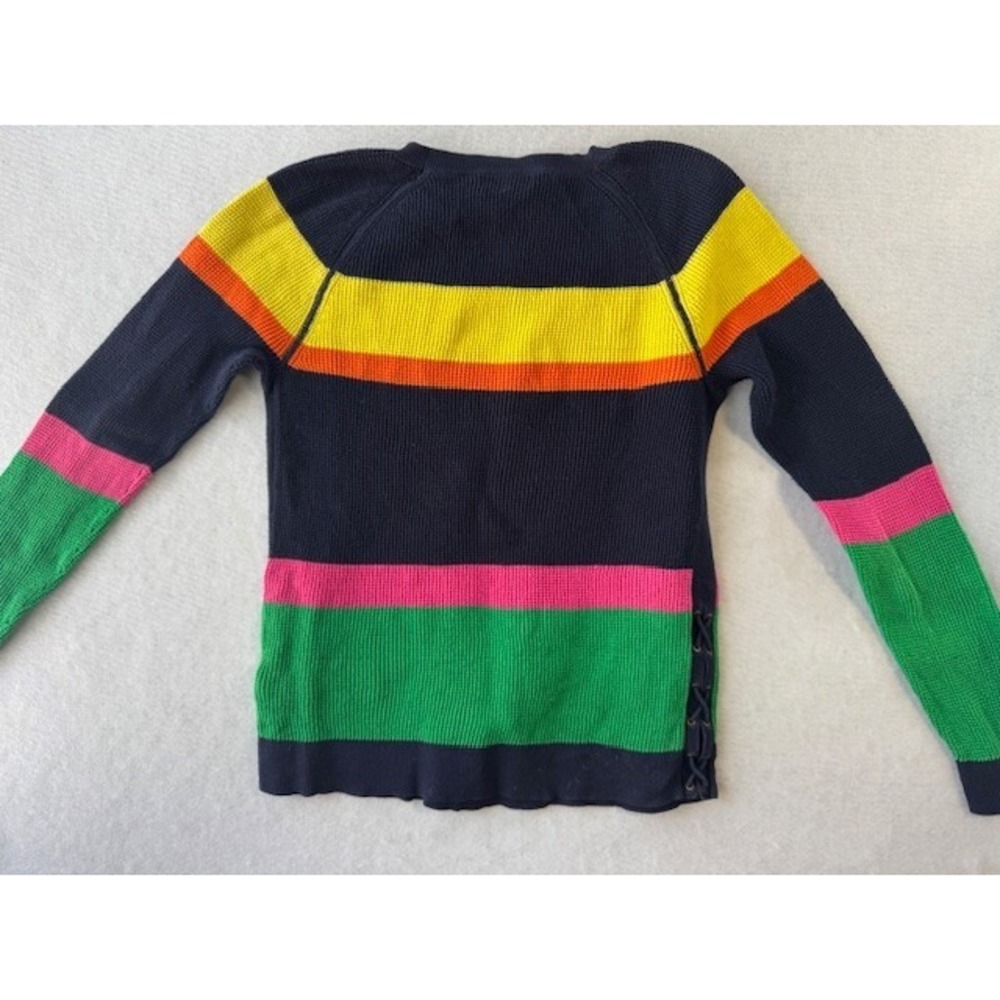 Lauren Jeans Ralph Striped Multicolor Block Laced Sides Waffle Weave Sweater MED - Picture 5 of 10